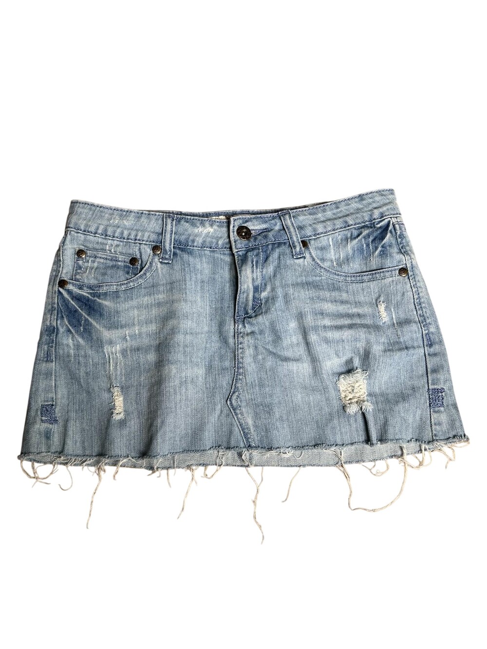 Vanilla Star Skirt Womens Juniors 3 Blue Denim Mini Distressed Frayed Hem